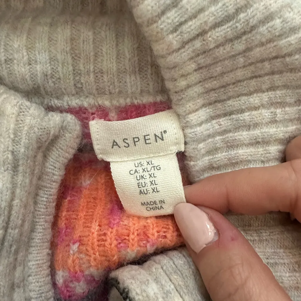 Aspen Cozy Winter Cream Quarter Zip Sweater Pink Size XL - Image 4