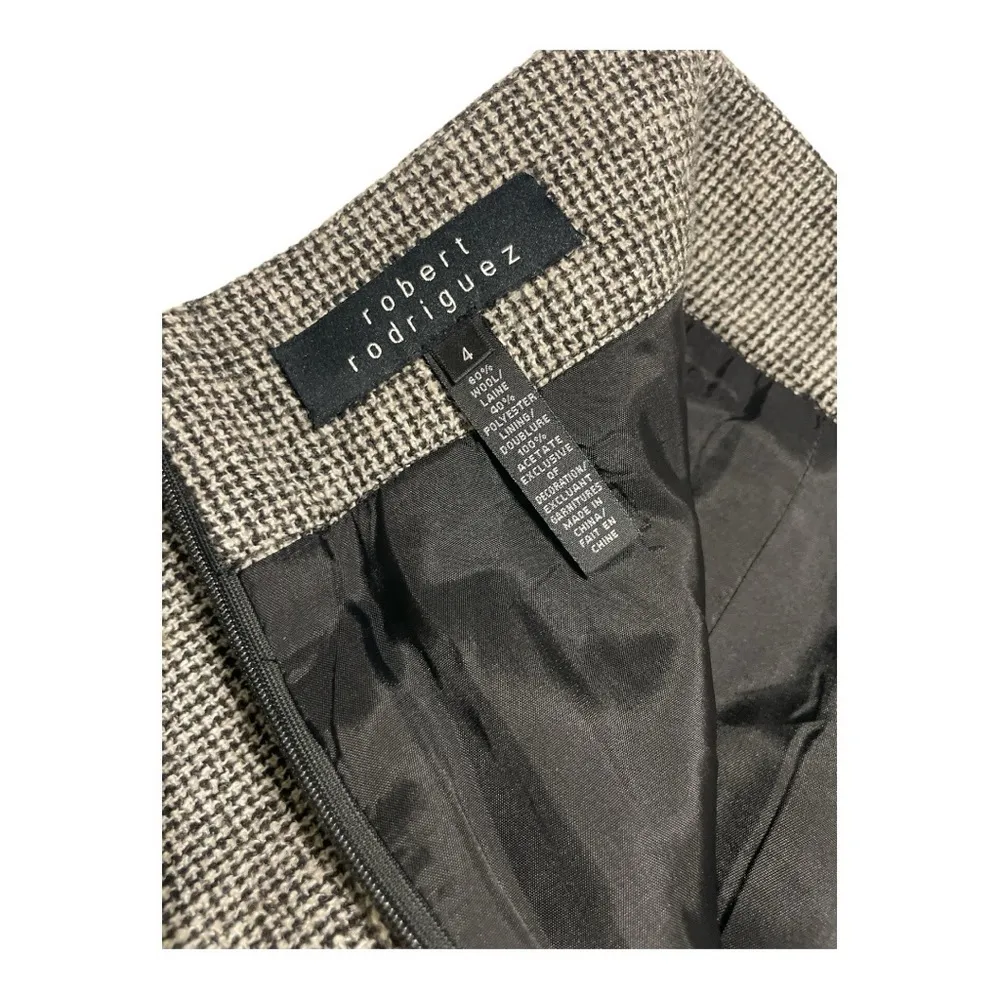 ROBERT RODRIGUEZ Size 4 Black & Cream Houndstooth Wool / Polyester Pleated Skirt - Image 4