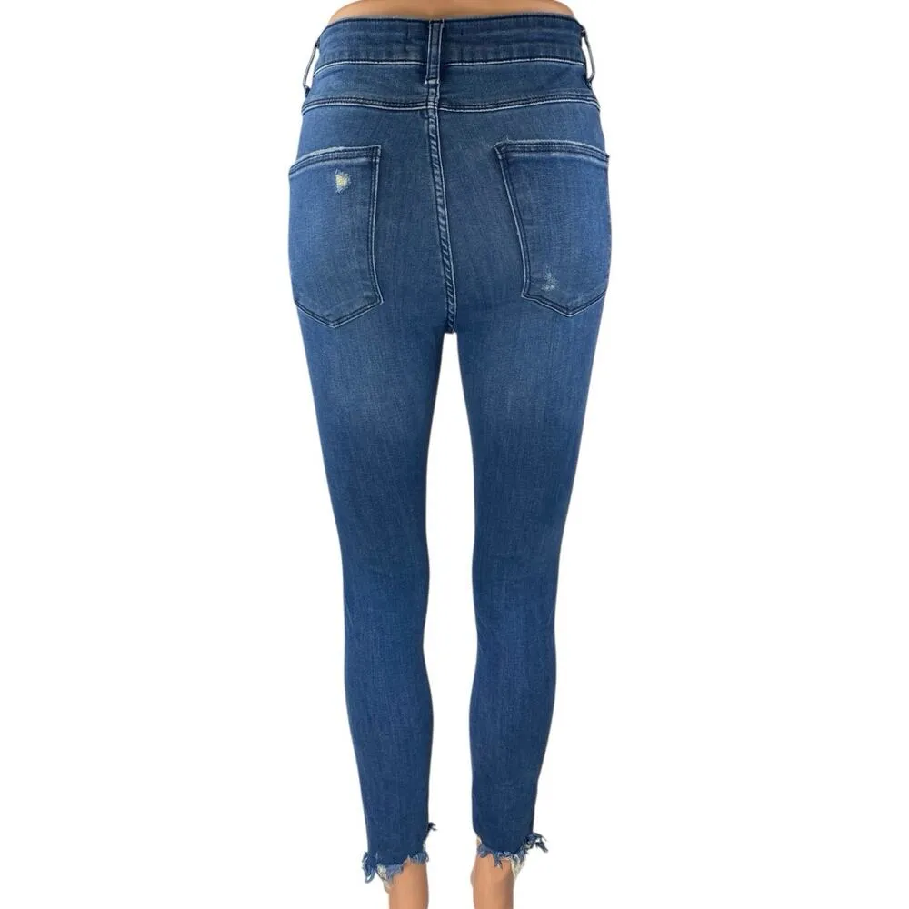Zara Women's Blue Distressed Frayed High Waist Skinny Denim Jeans Pants Size 4 - Image 3