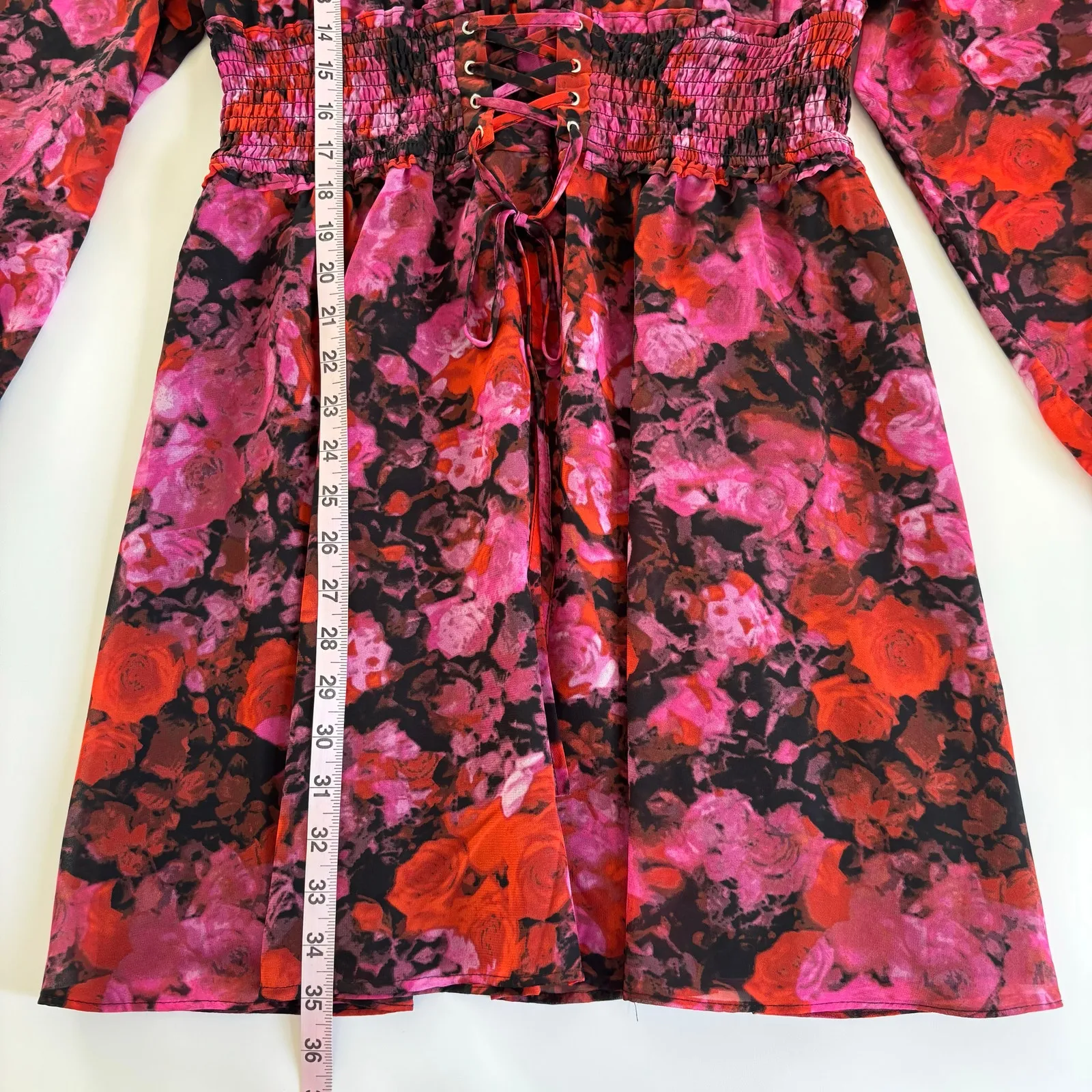 Steve Madden Diana Floral Chiffon Long Sleeve Mini Dress Large NWT Corset Waist - Image 7