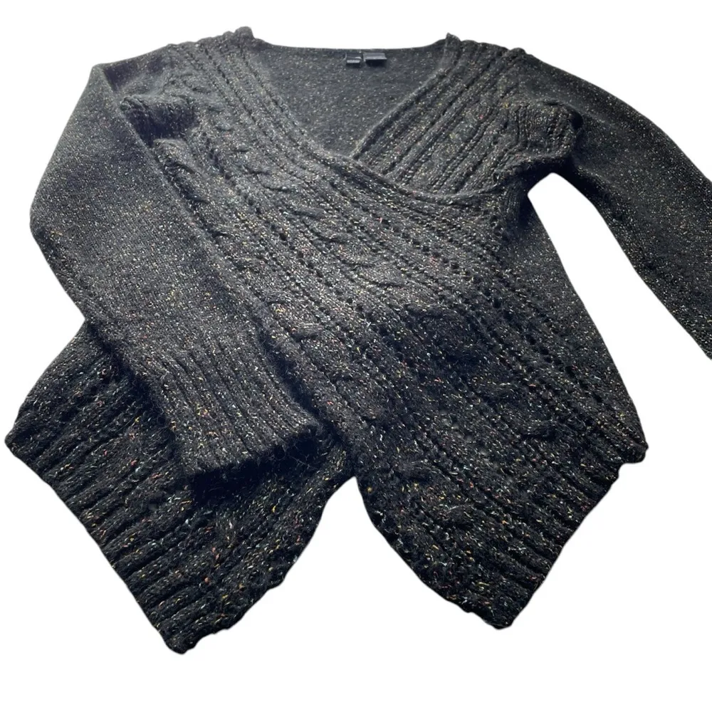 Windsor Wrap Surplice Sweater Black Size Small Cable knit Sexy Plunge moto goth - Image 5