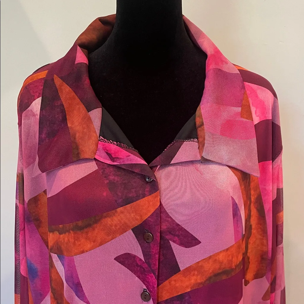 Vibrant Pink and purple Abstract Button-Up Dress pretty little thing brand - Image 3