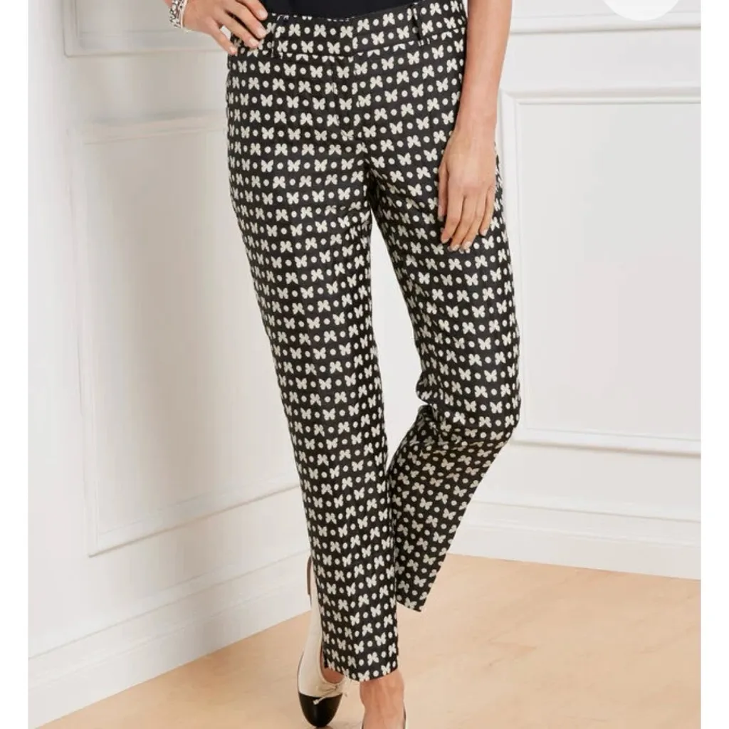 Talbots Black Off White Hampshire Jacquard Butterfly Polka Dot Ankle Length Pant - Image 12