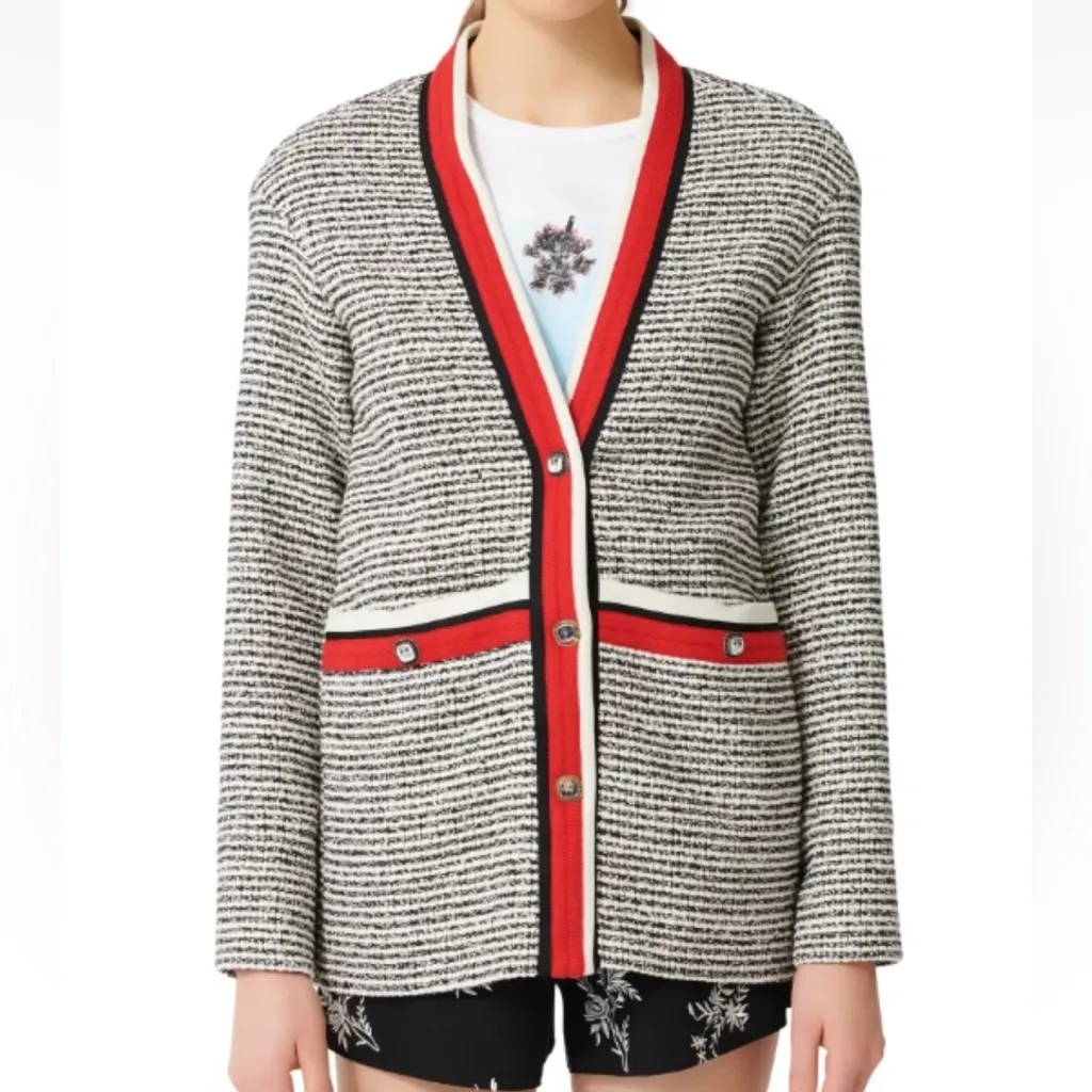 Maje Black and Red Striped Cardigan - Image 2