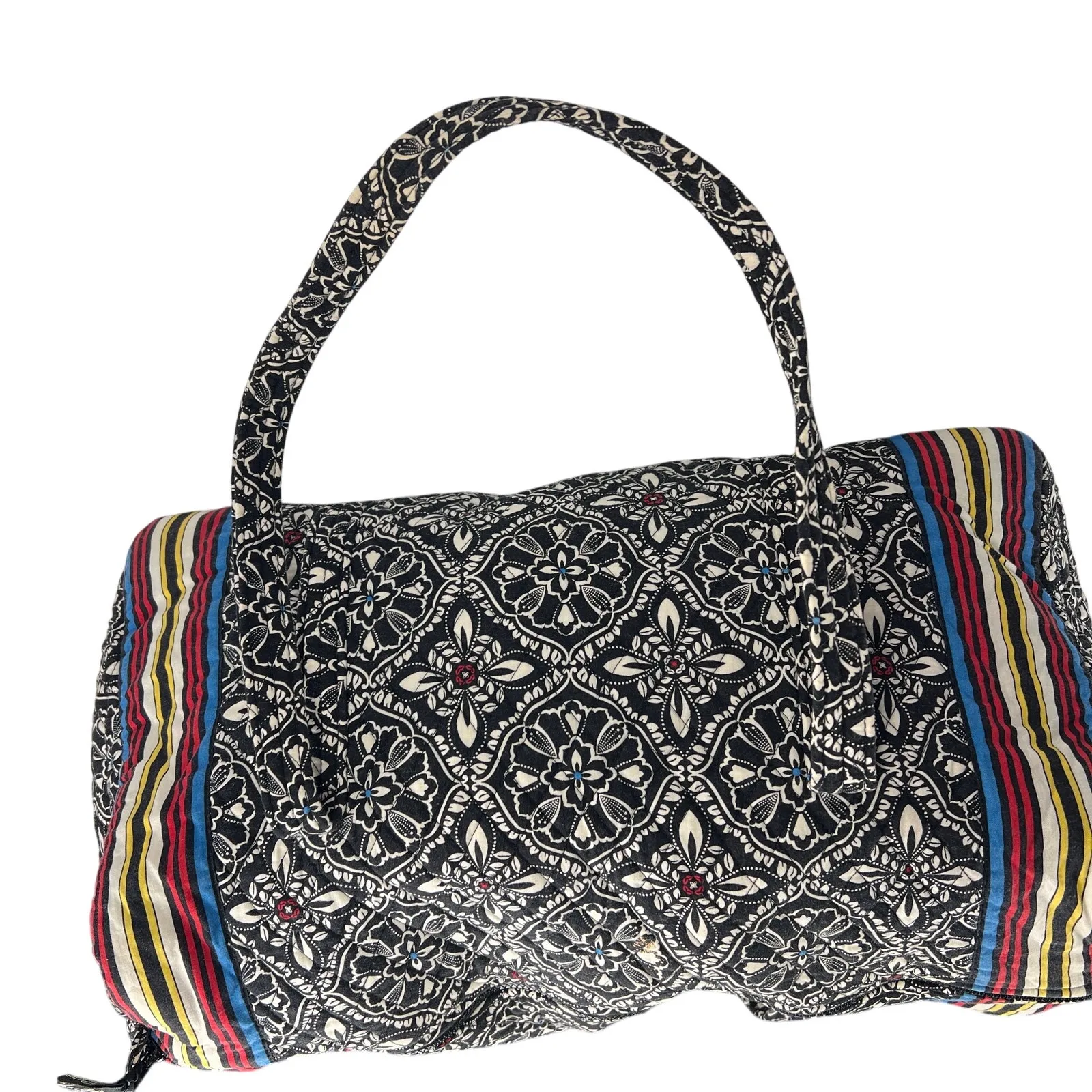 Vera Bradley Quilted Large Duffel Bag Damask Black/White Stripes Few Spots Clean - Image 4