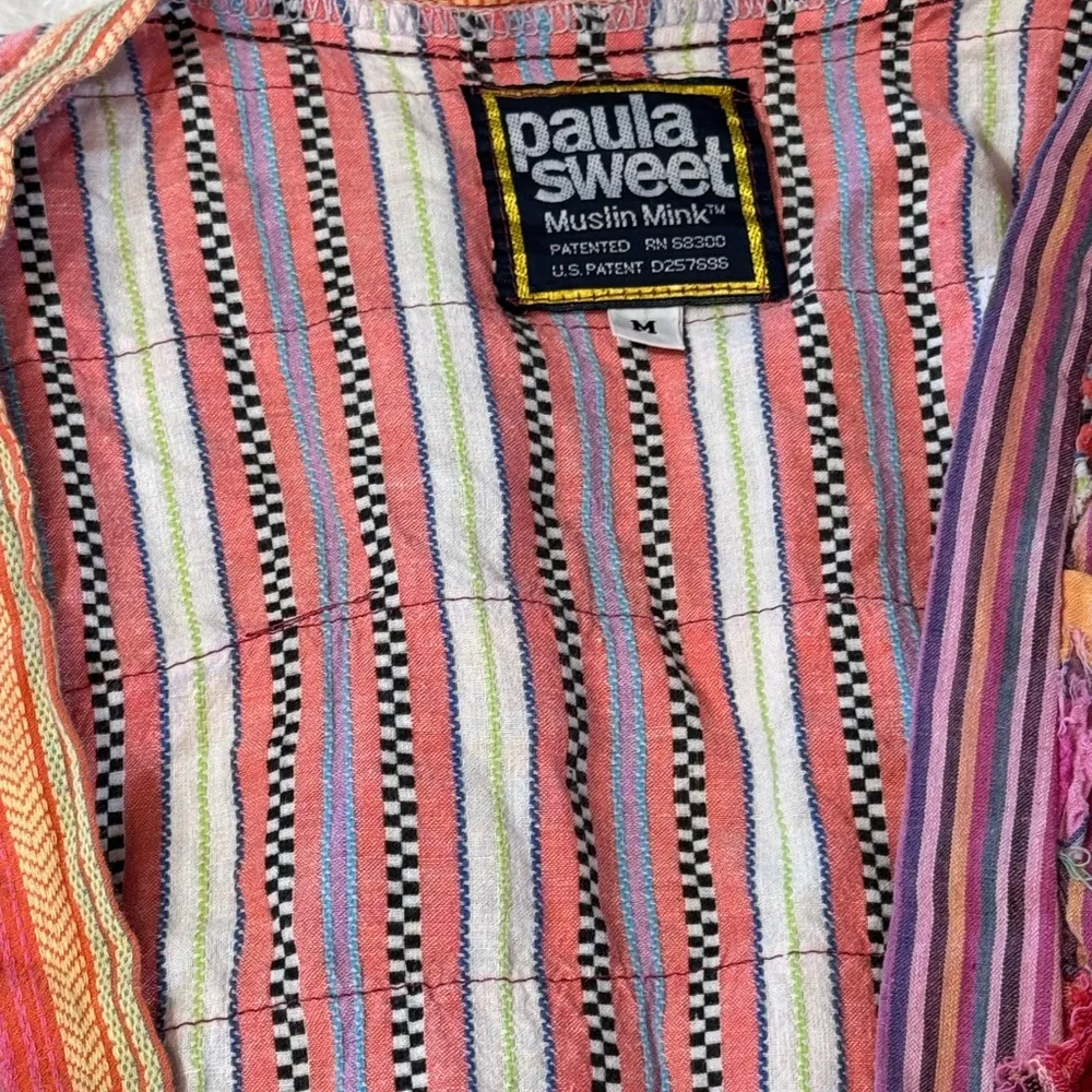 Vintage Paula Sweet 90s Plaid Bandana Rag Striped Muslin Mink Jacket Size Medium Pink - Image 2