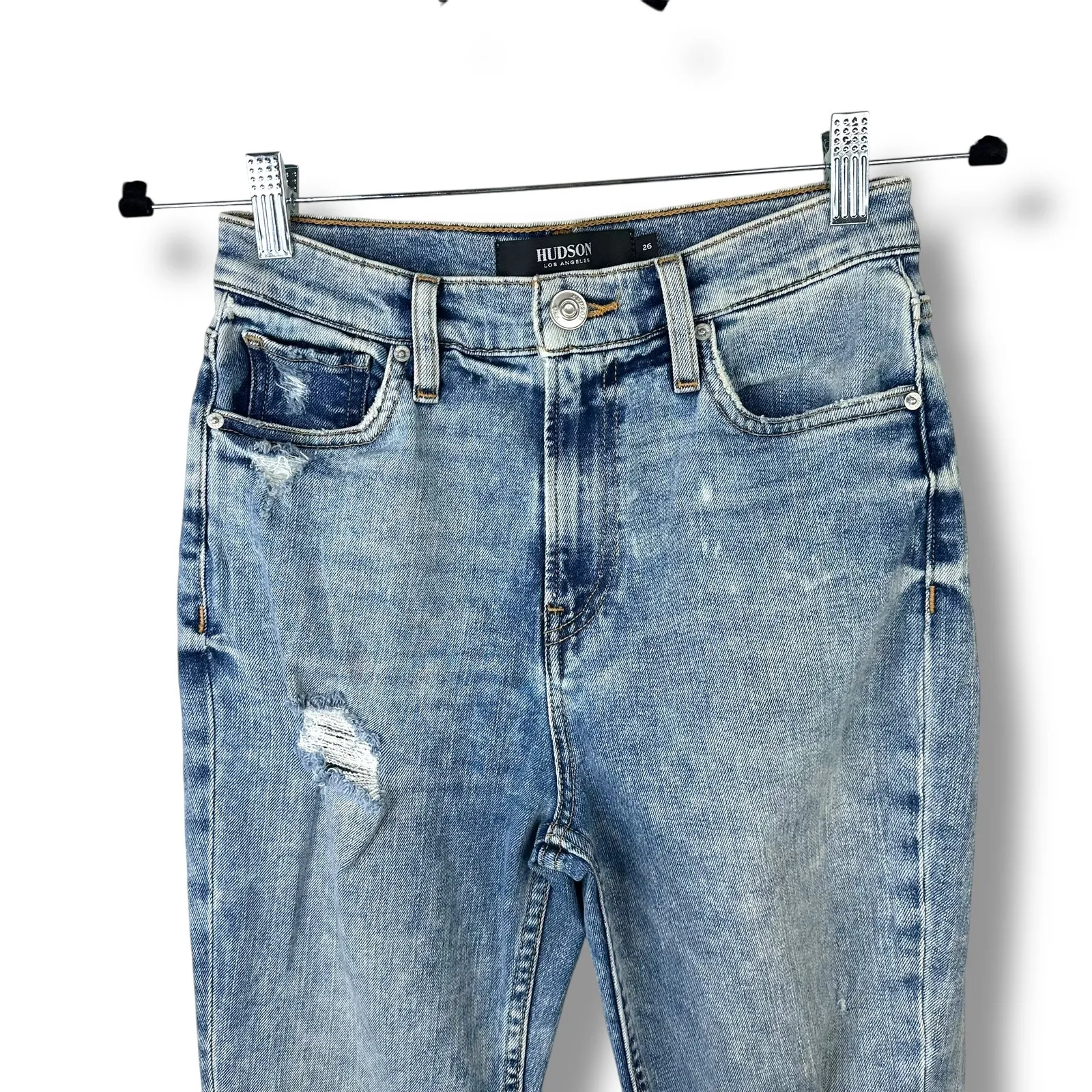 Hudson Blue Holly Denim High Rise Straight Leg Distressed Denim Jeans Size 26 - Image 4