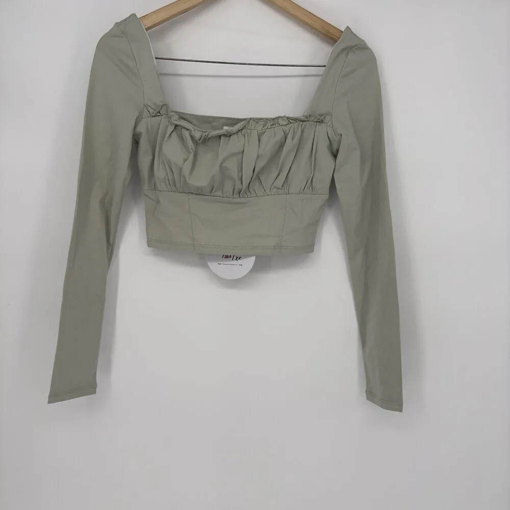 Princess Polly Crop Blouse‎ Long Sleeve Green Size 4 Spring Casual - Image 2