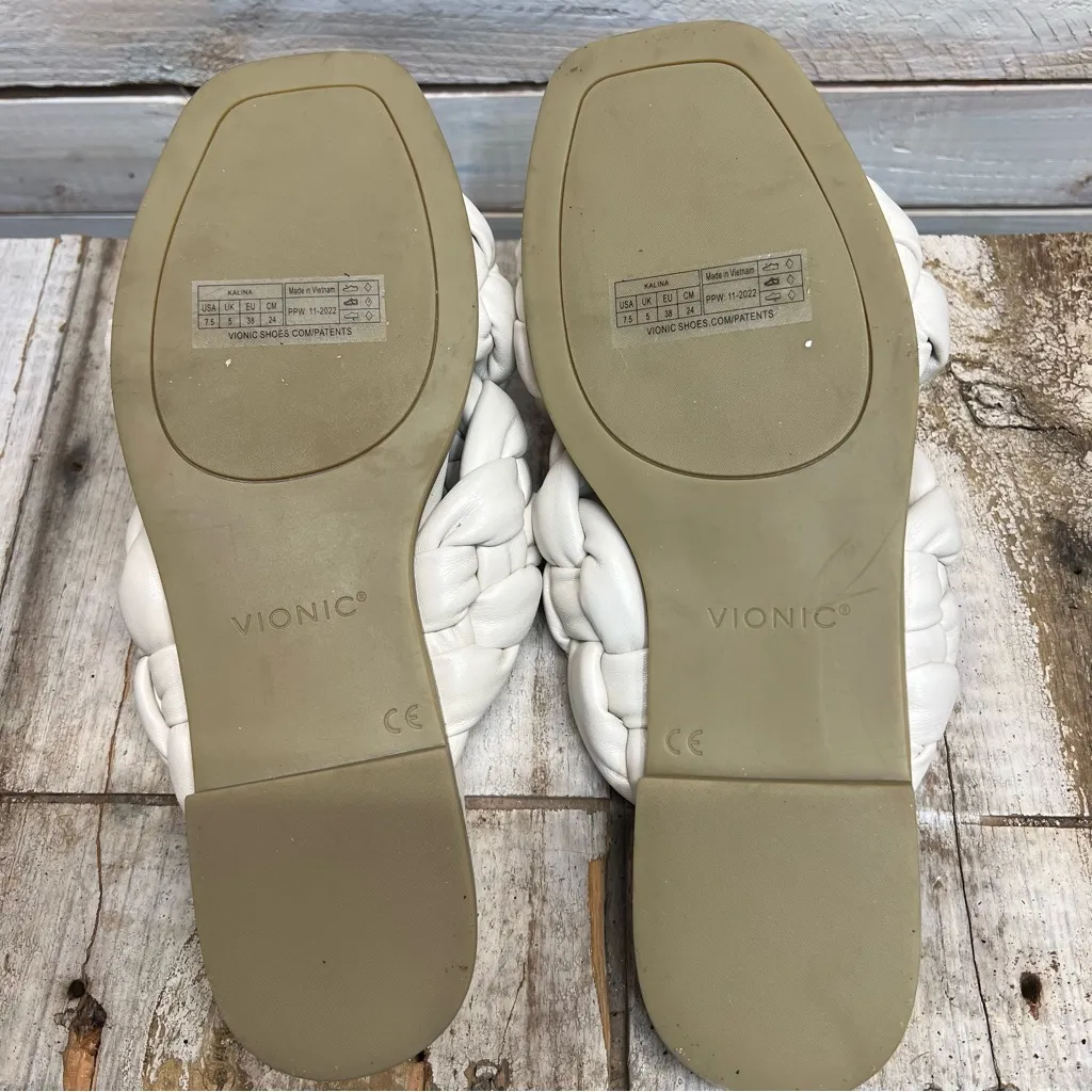 Vionic Kalina White Braided Sandal Square Toe Slide Arch Support Boho Y2K 7.5M - Image 6