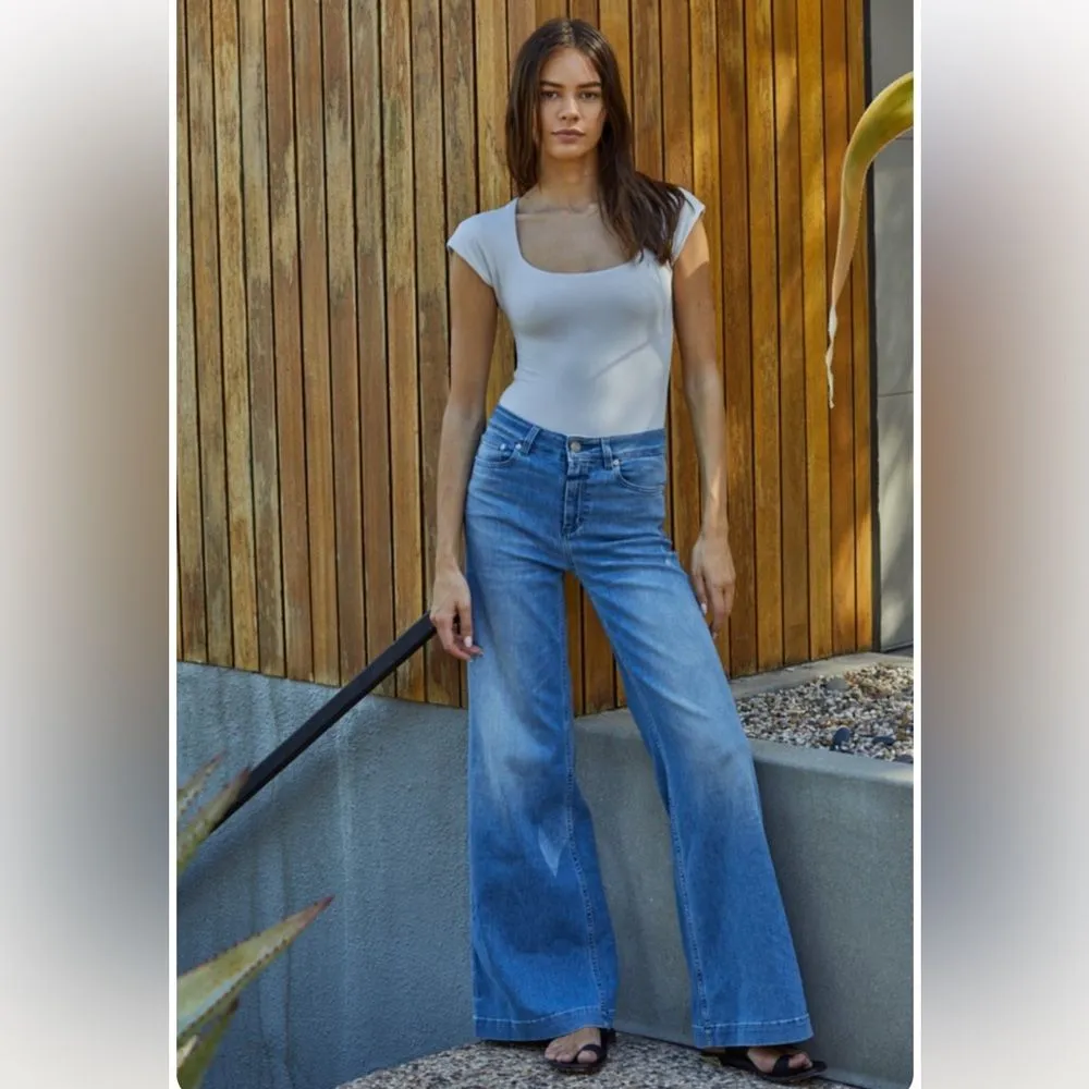 By Together Women’s M Square Neck Cap‎ Sleeve Bodysuit Fog Gray Elevated Basic - Image 5