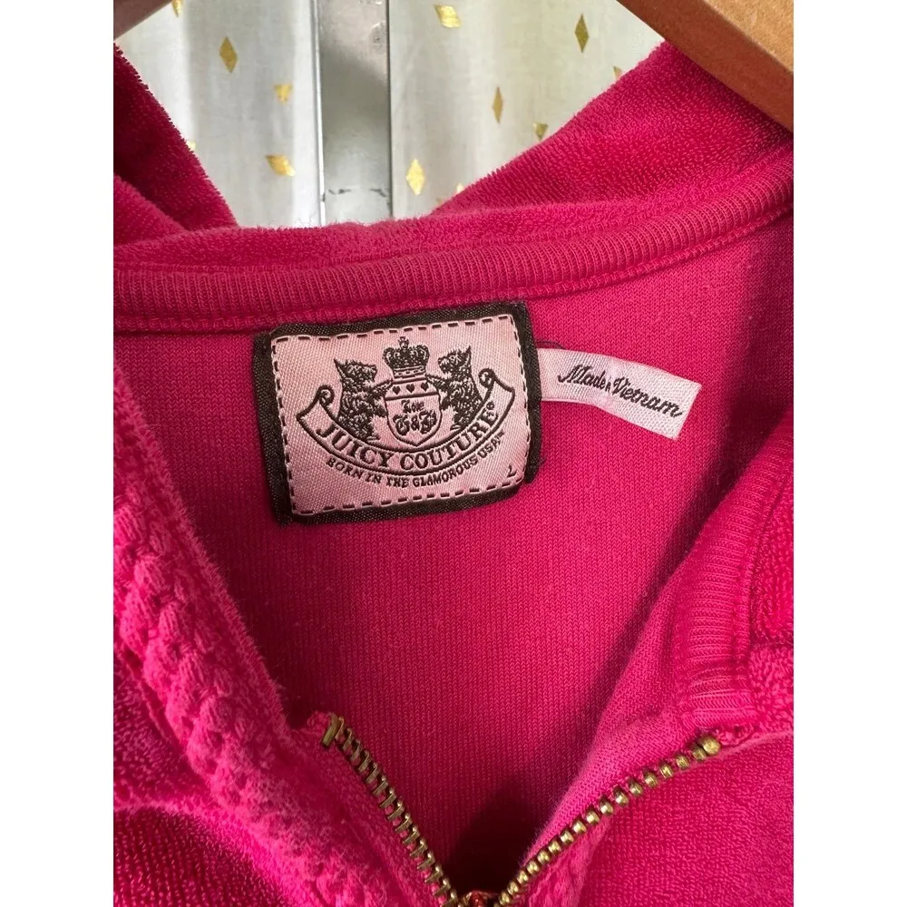 Juicy Couture Vintage Y2K Pretty In Pink Magenta Terry Cloth Crop Tracksuit M/L - Image 4