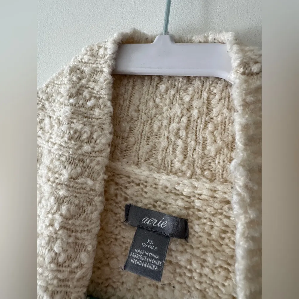 Aerie Cream Wool Oversized Popcorn Texture Mock Neck Sweater - Image 5