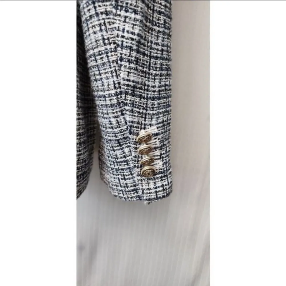 Boucle Single Breasted Plaid Blazer Jacket - Image 9
