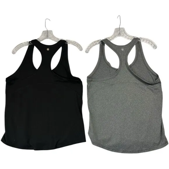YOGALICIOUS Racerback Tank Tops Black Grey Athletic Workout‎ Fitness sz M 2 Pack - Image 4