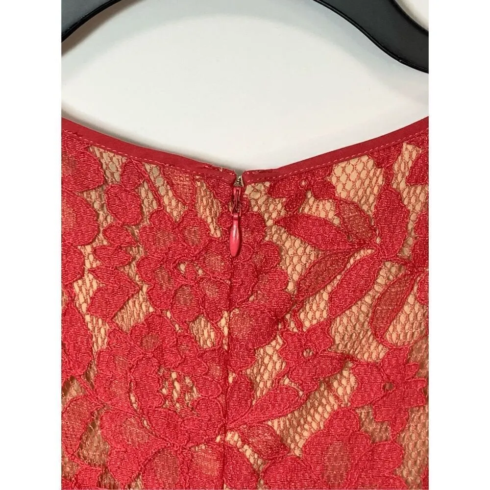 The Limited Women's Square Neck Sleeveless Lace Floral A-Line Dress Red Size 4 - Image 7