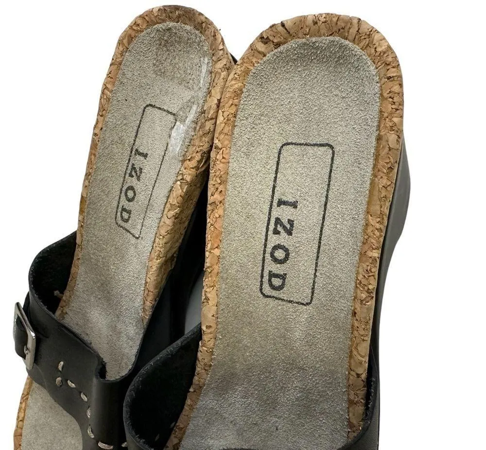 IZOD Cherie Black Slip On Faux Buckle 3 inch Wedge Heel Sandal Womens 6 - Image 6