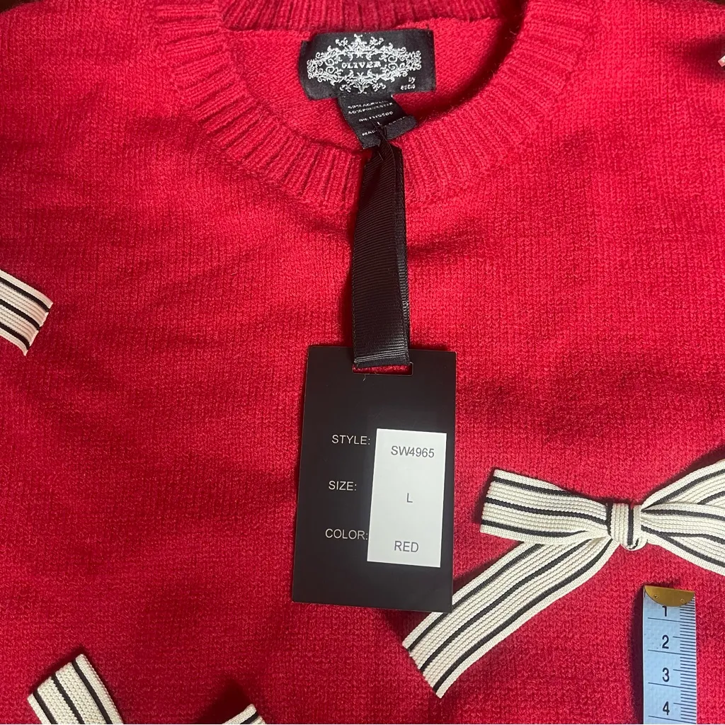 Oliver. O Red Sweater with 3D Bow Details Valentines Day Whimsical Fairy Sz L Size L - Image 7