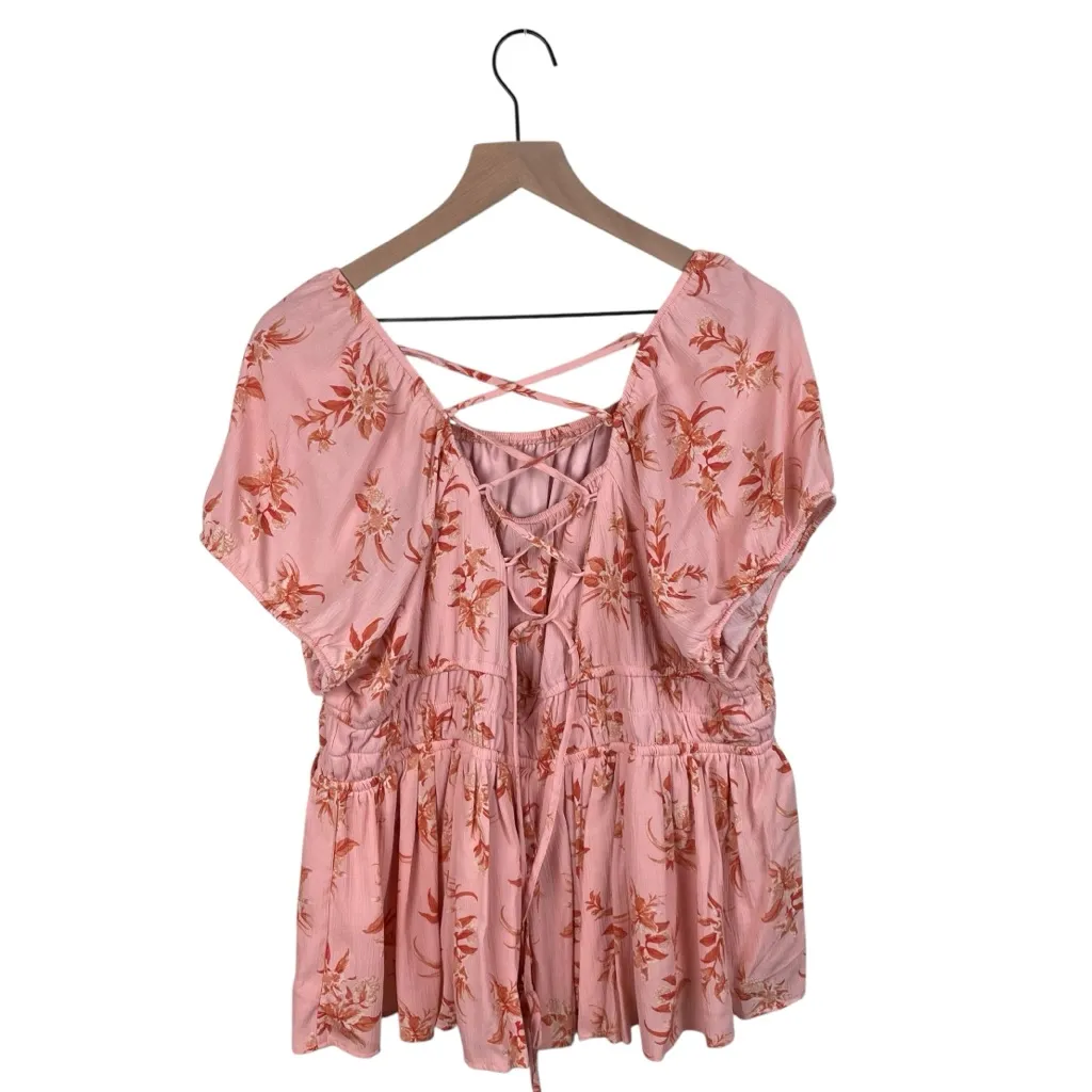 Torrid Washable Crinkle Gauze Cris Cross Back Top Pink Floral Women's Size 2X - Image 3