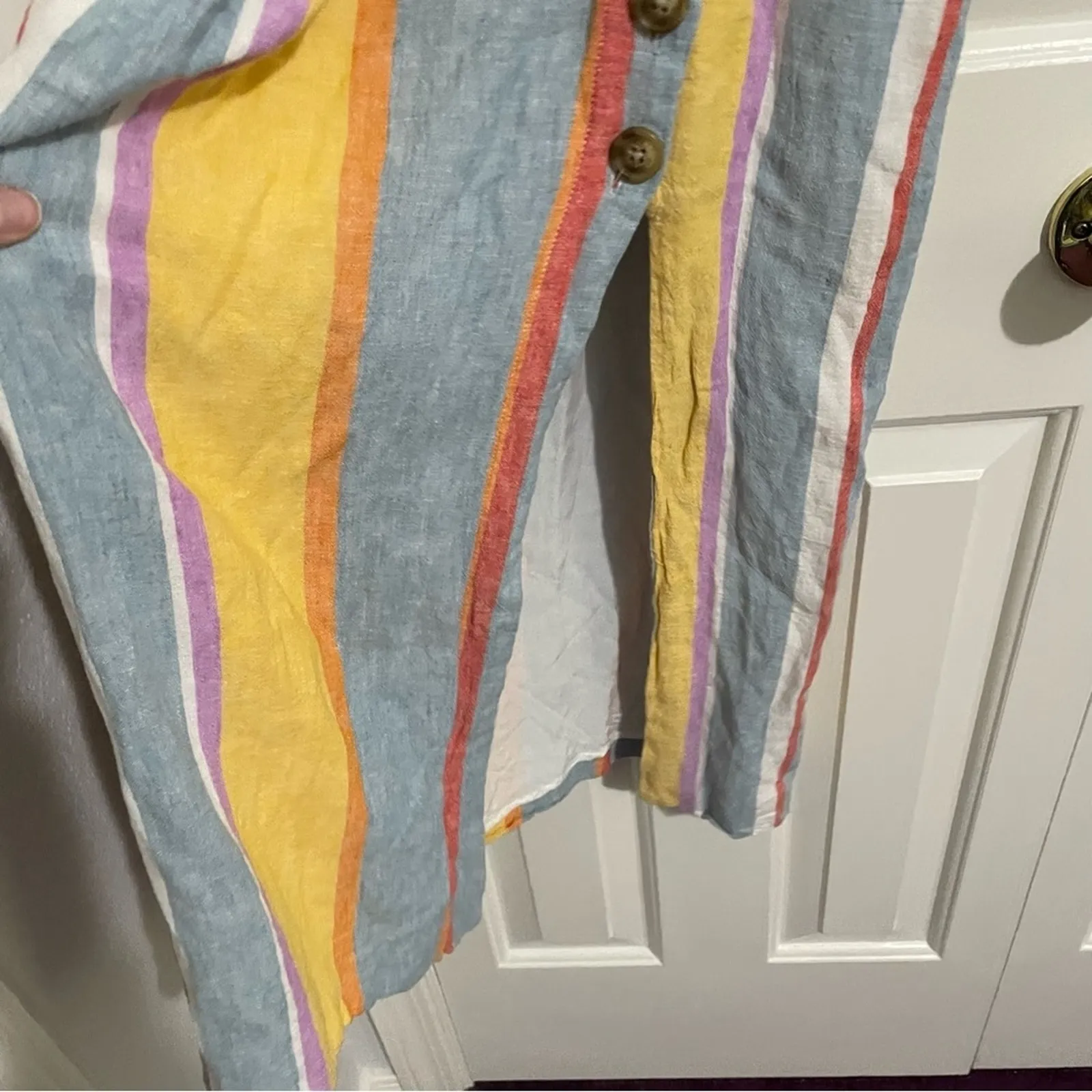 Urban Outfitters Yellow Blue Vertical Striped Button Down Summer Dress Women XS - Image 4