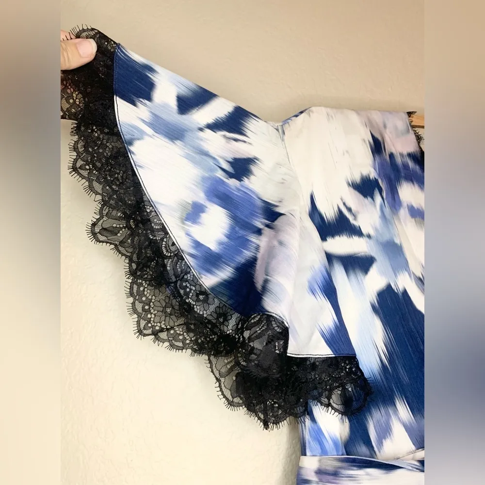 Sachin and Babi Jenny Abstract Floral Lace Trim Dress Size 6 Blue - Image 8