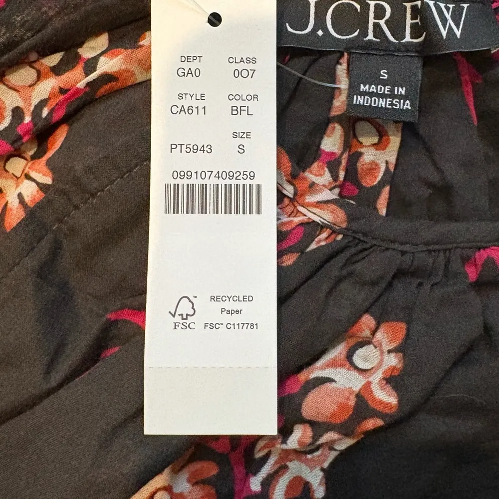 NWT, Crew Tie-shoulder Tank Top in Cocoa Block-Print Cotton Voile Top, Sz S - Image 13