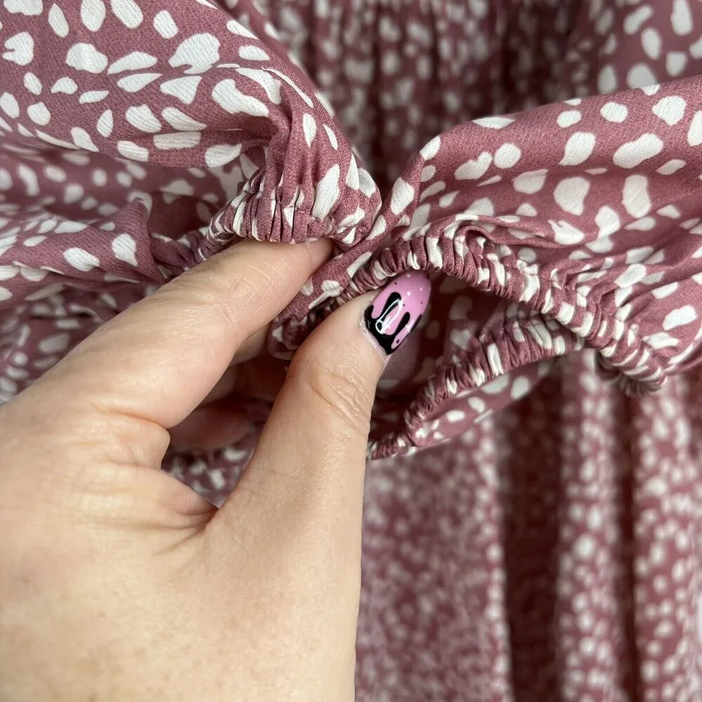 Umgee Size S Babydoll Top Animal Print Mauve Pink V-neck Balloon Sleeve Women’s - Image 8