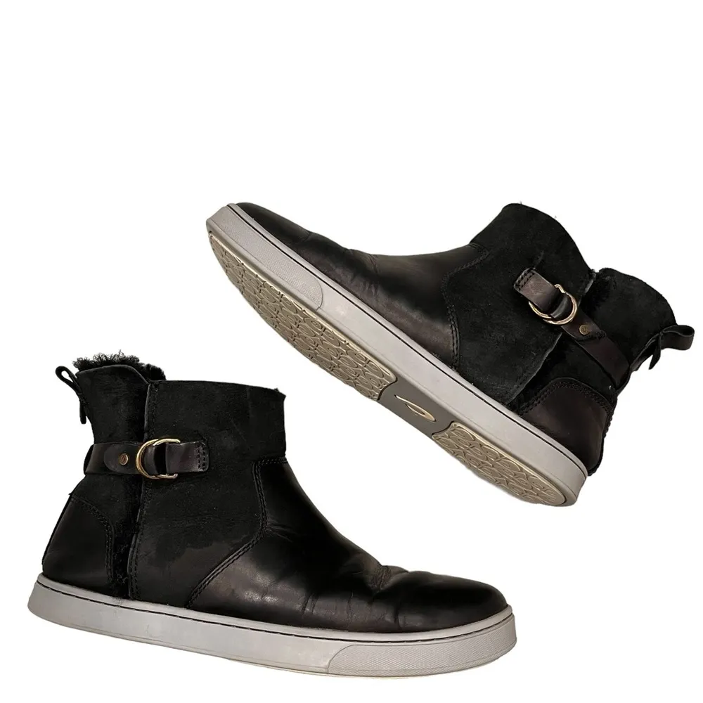Olukai Pehuea Hulu Black Leather Shearling Booties Sneakers Shoes - Image 3