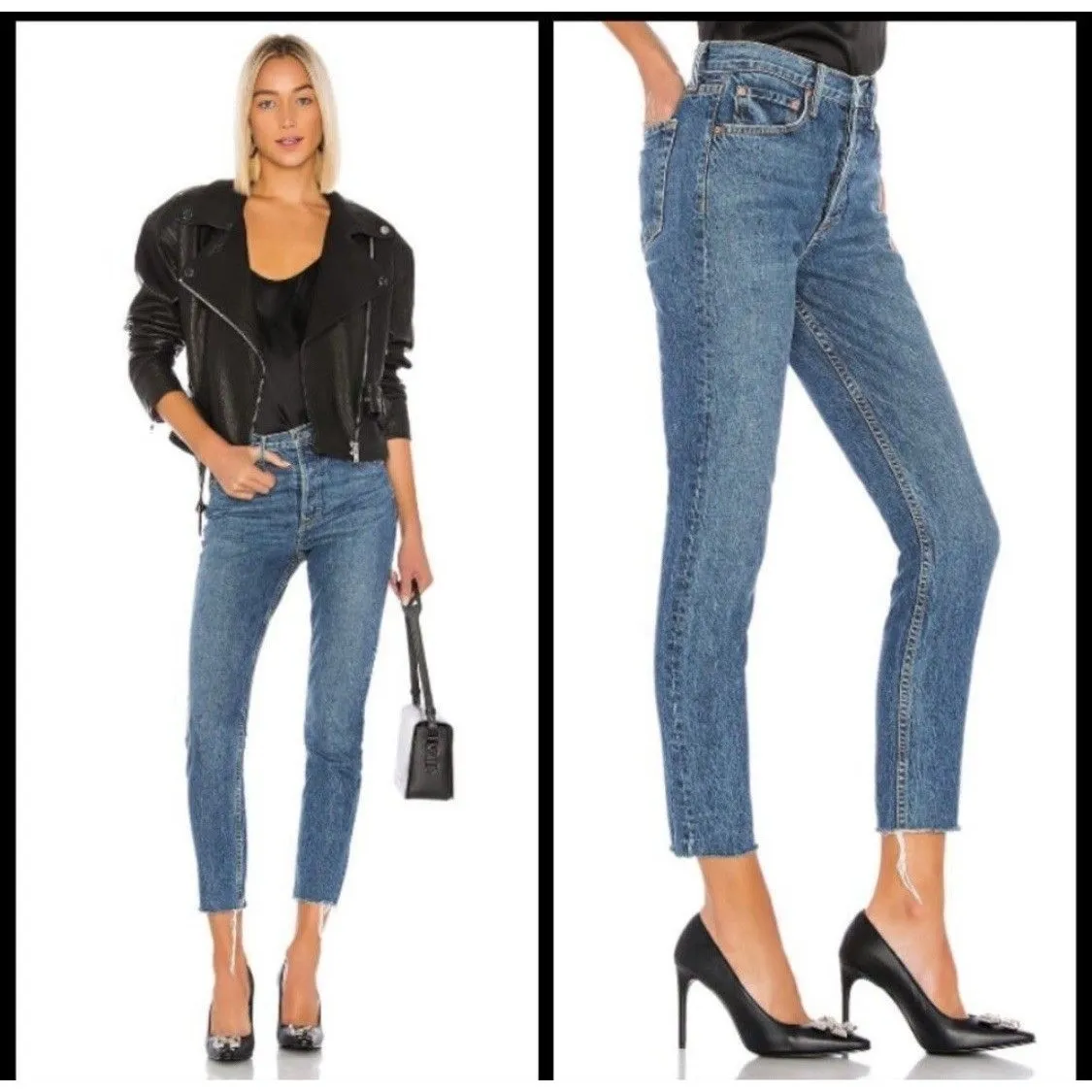 Grlfrnd Denim Blue Jeans Karolina Dark Wash Size 24 Raw Hem Forget Me Never - Image 5