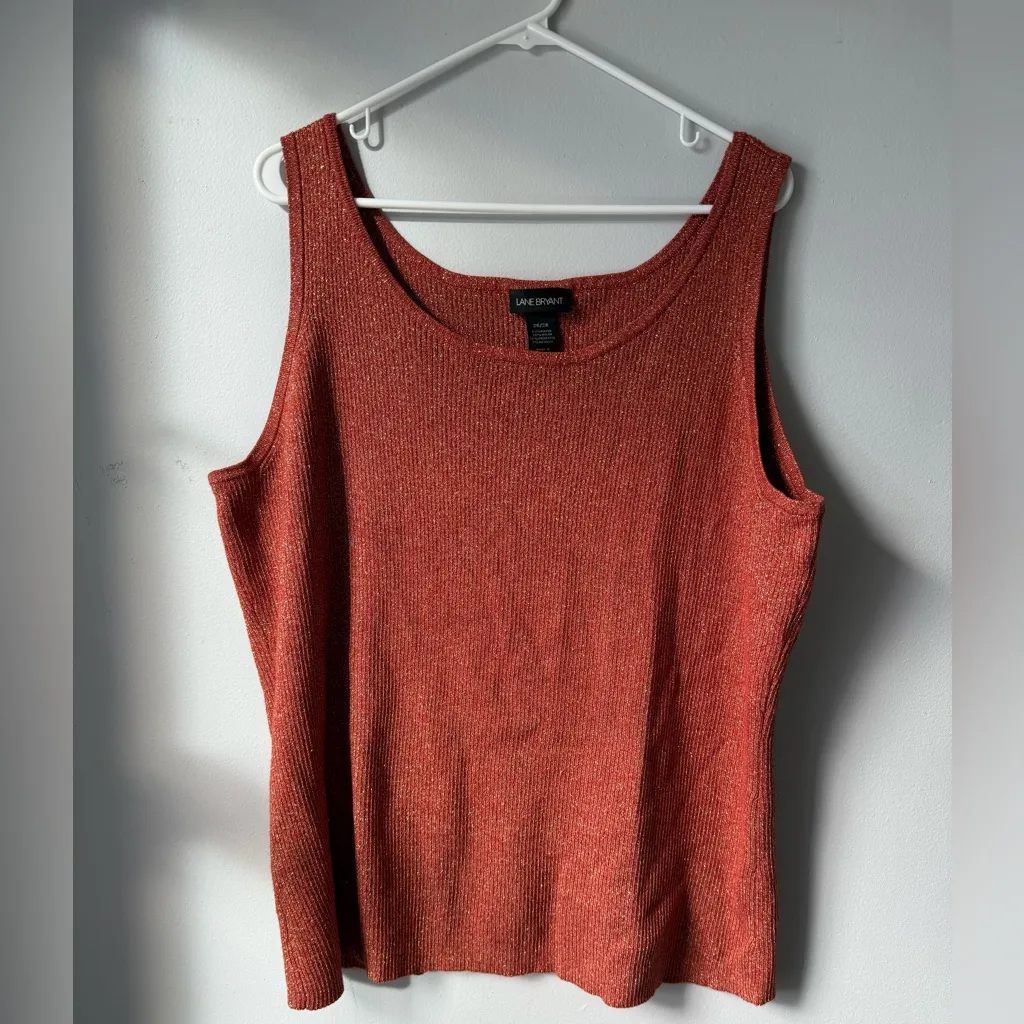 Lane Bryant Tank Top Ribbed Rust Orange Sparkly Holiday Tank Top Size 26 28 L - Image 2
