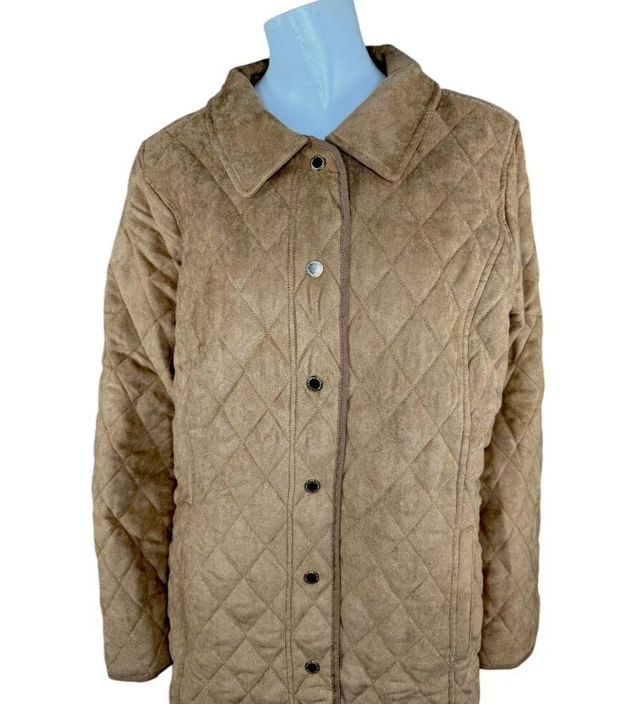 Issac Mizrahi Live! Faux Suede Quilted Barn Jacket with Lining Toffee Large NWOT - Image 14