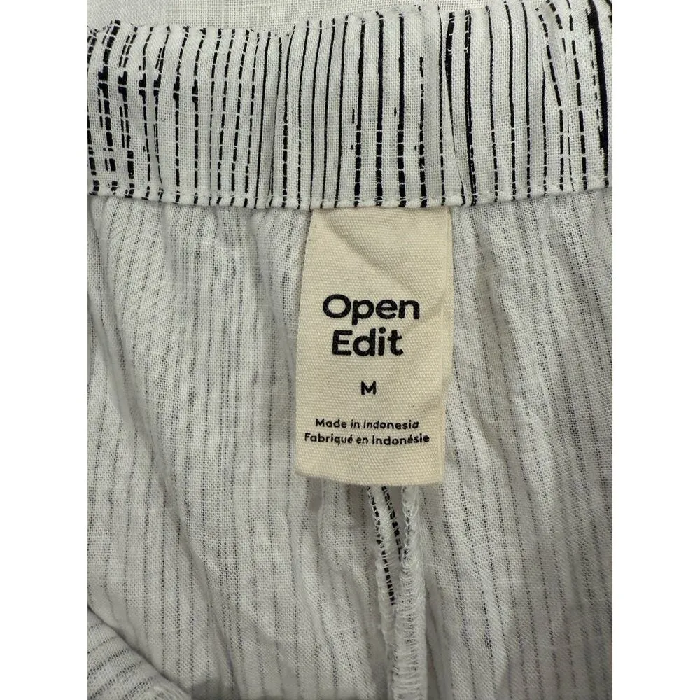Open Edit Relaxed Fit Linen Blend Straight Leg Pants Striped White Women's  M - Image 7