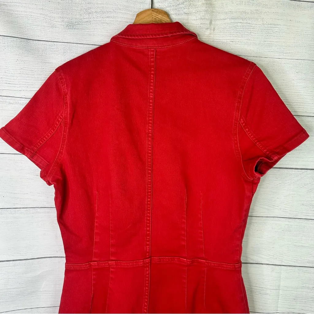 Free People Crvy size 10 Formula One Red Denim Zip Up Lennox Romper Shortsuit - Image 6