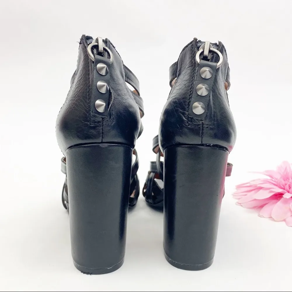 Ash Excelsior Leather Strappy Studded Block Heeled Cage Sandals: Black - Image 5