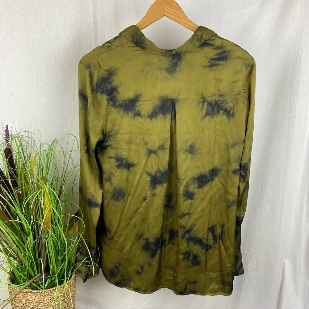YFB Green & Black Print Long Sleeve Button Up Blouse Top M Size M - Image 3