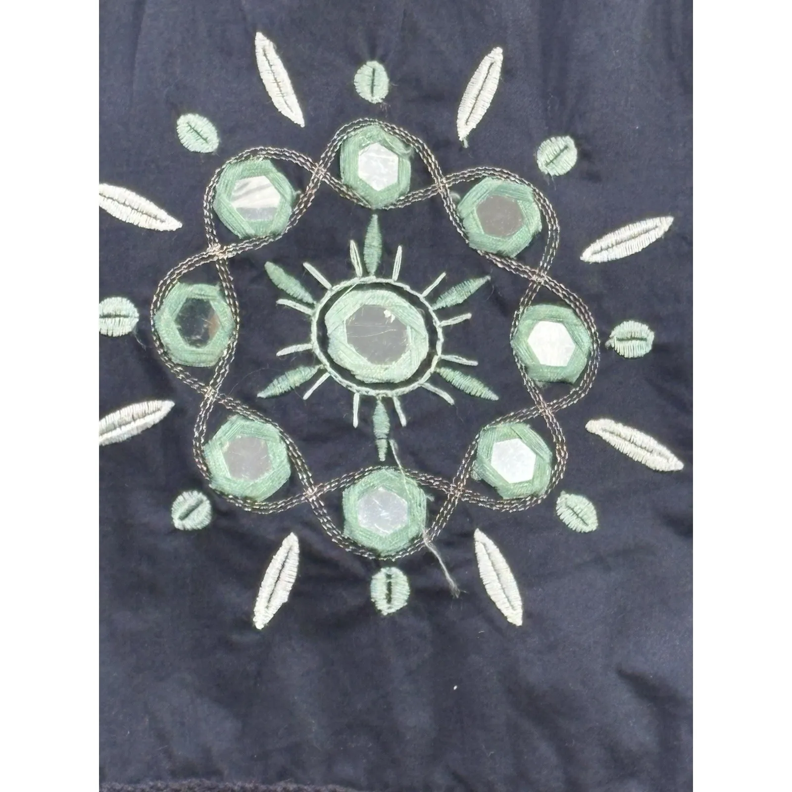 Ann Taylor LOFT‎ Petites 2P Navy Embroidered Boho Peasant Skirt Mirror Beaded - Image 3