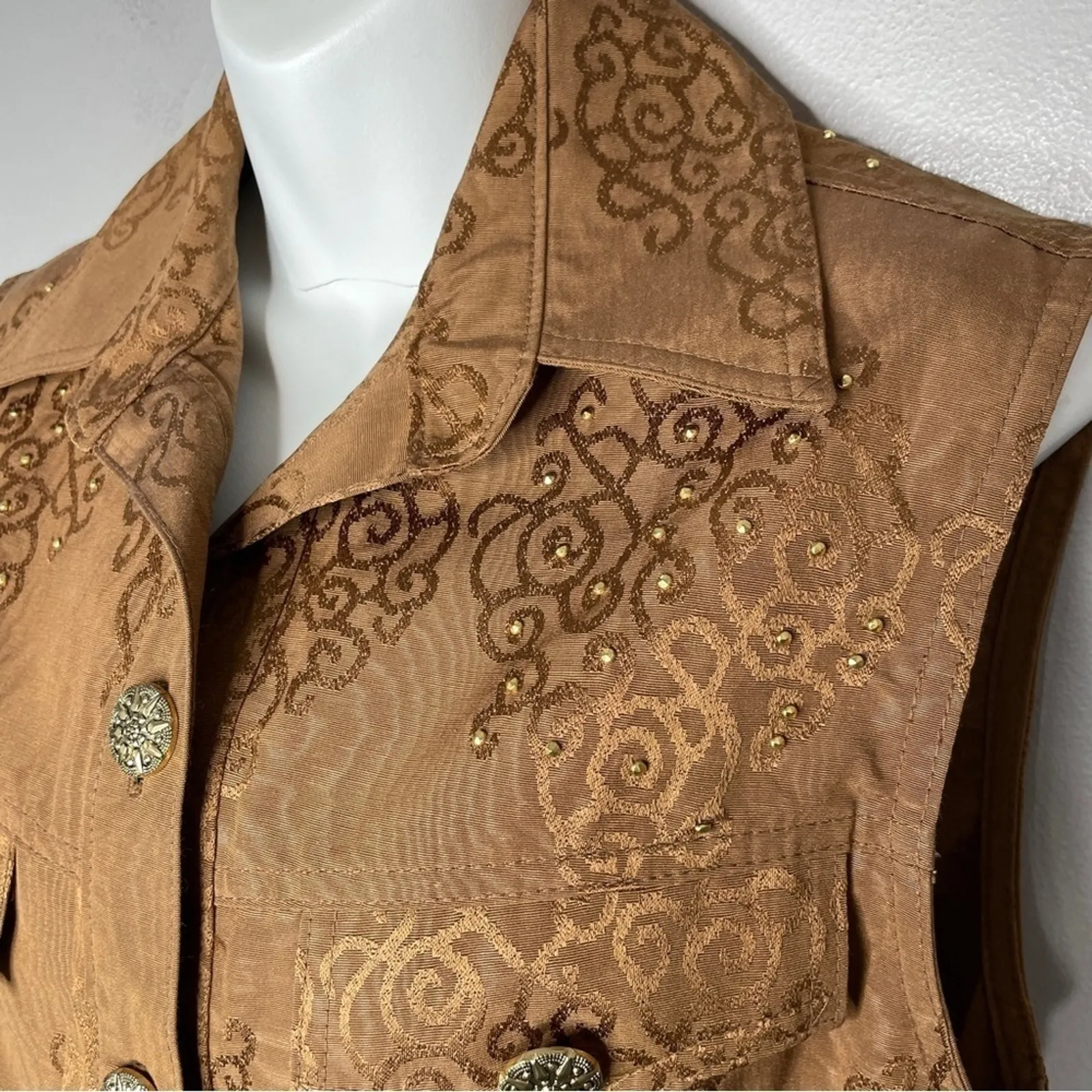 CACHÉ Vintage Vest Size XS Taupe Gold Indie Sleaze Fairy Grunge Retro Goblin - Image 7