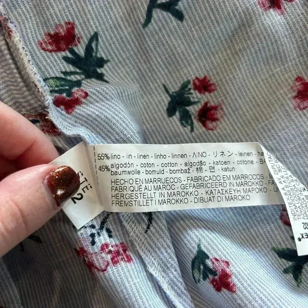 NWT Zara Blue & Red Floral Linen & Cotton Blend Wrap Blouse Top Size XS - Image 6