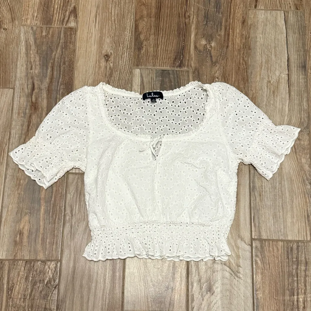 Lulus Sweet Sunshine White Eyelet Lace Crop Top - Image 2