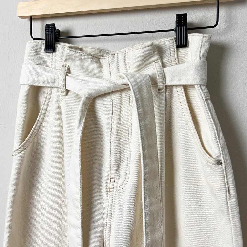 mango paper bag tie waist belted straight jeans pants ecru cream - Image 10