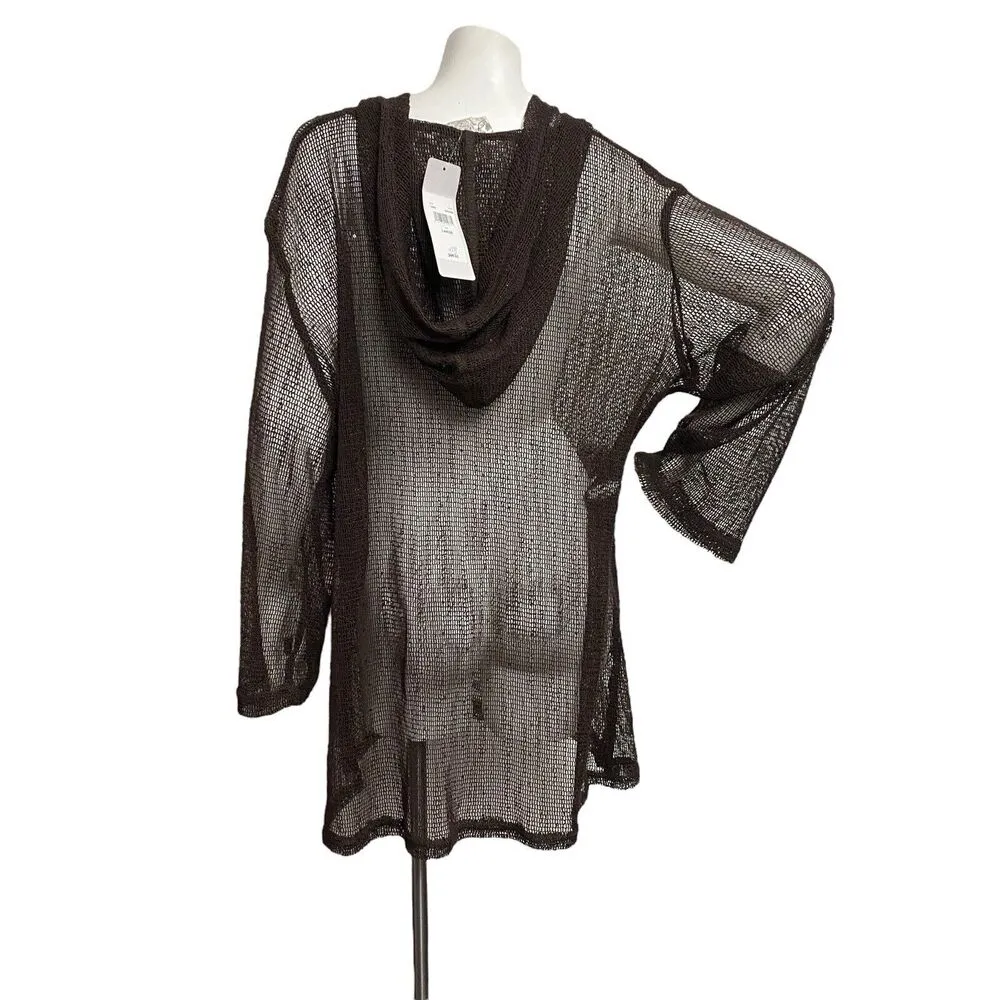 J. Valdi Brown Swim Coverup Women's Sz Large Open Knit See Through Cruise Beachy - Image 5