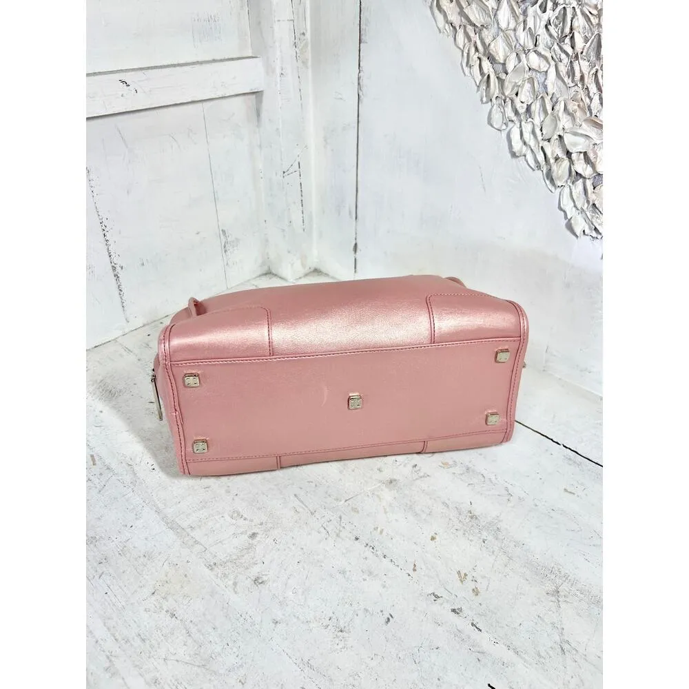 Loewe Amazona 28 Metallic Leather Top Handle Satchel Handbag Pink - Image 12