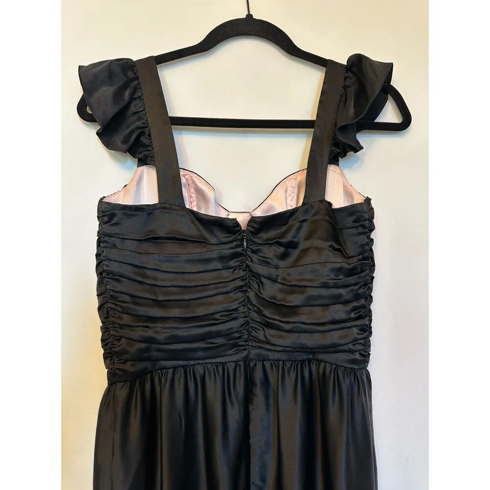STUNNING Molly New York Black Silk Midi Dress Boning in Bodice Size 2 - Image 5