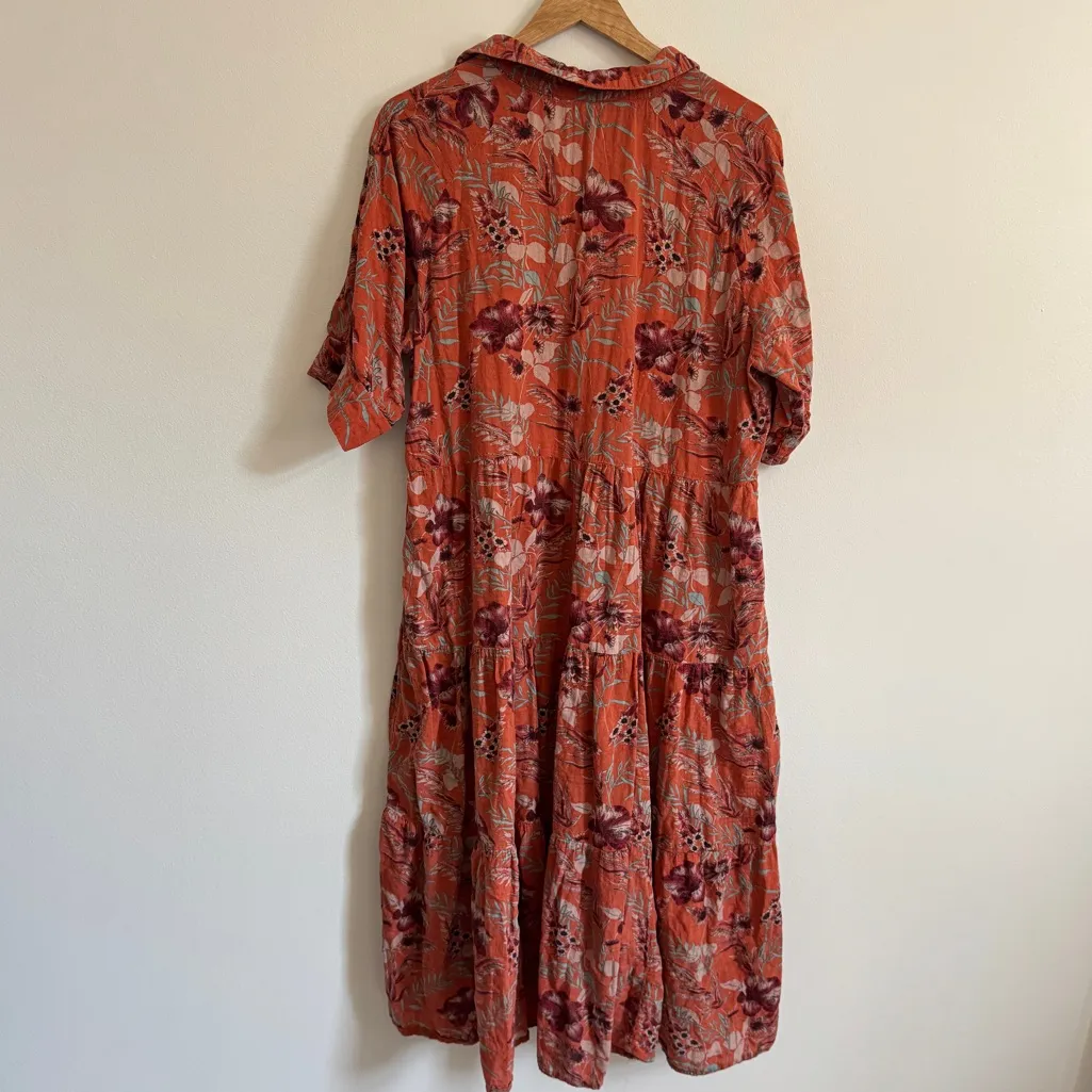 Natural Life Rebecca Midi Dress Orange Tropical Floral Size XL Boho Vacation - Image 6
