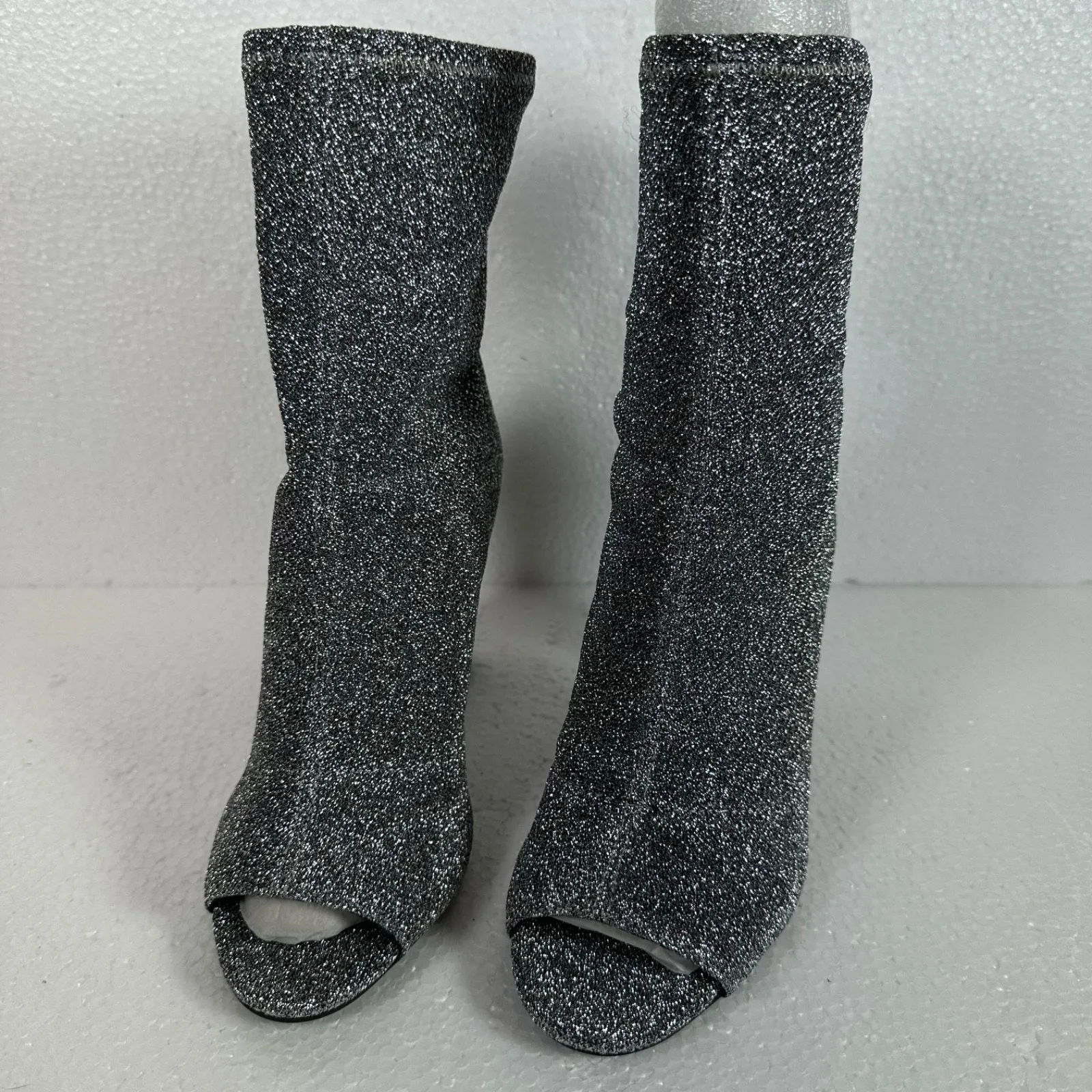 Jessica Simpson Elara Sequin High Heel Peep Toe Ankle Boot Women's 6.5 Silver - Image 2