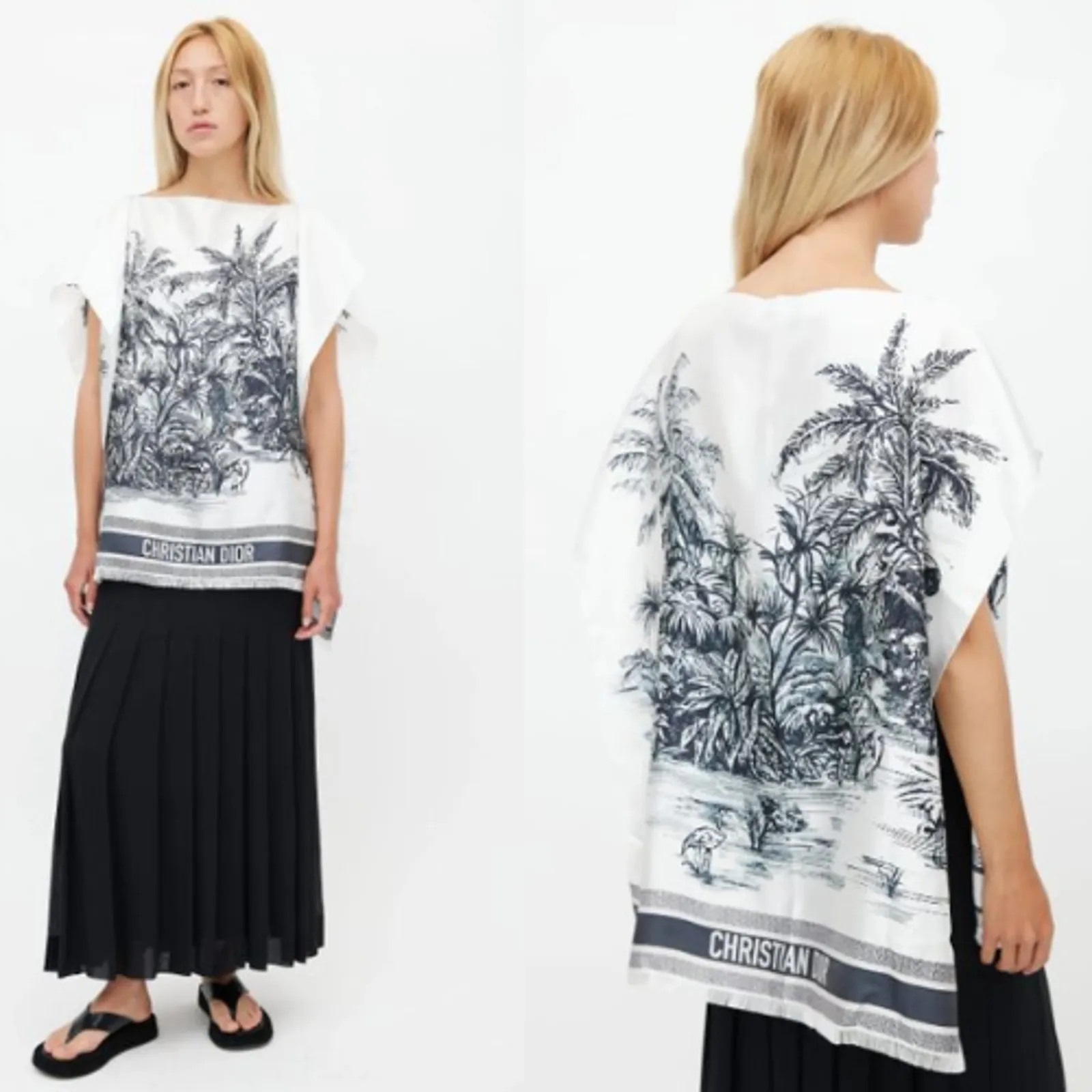 NWT Dior Capes Toile De Jouy Silk Palm Poncho Top Blue Women's Size U/ US 10 - Image 2