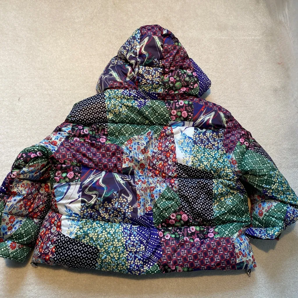 AVEC LES FILLES Thermal Puffer Jacket in Multi Patchwork - Size L Large NWT - Image 11