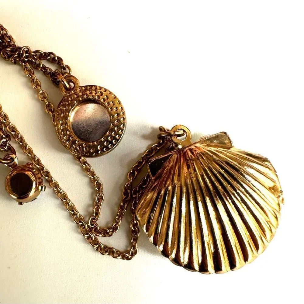 Seashell Locket Gold Tone 3 Tier Necklace - Image 8