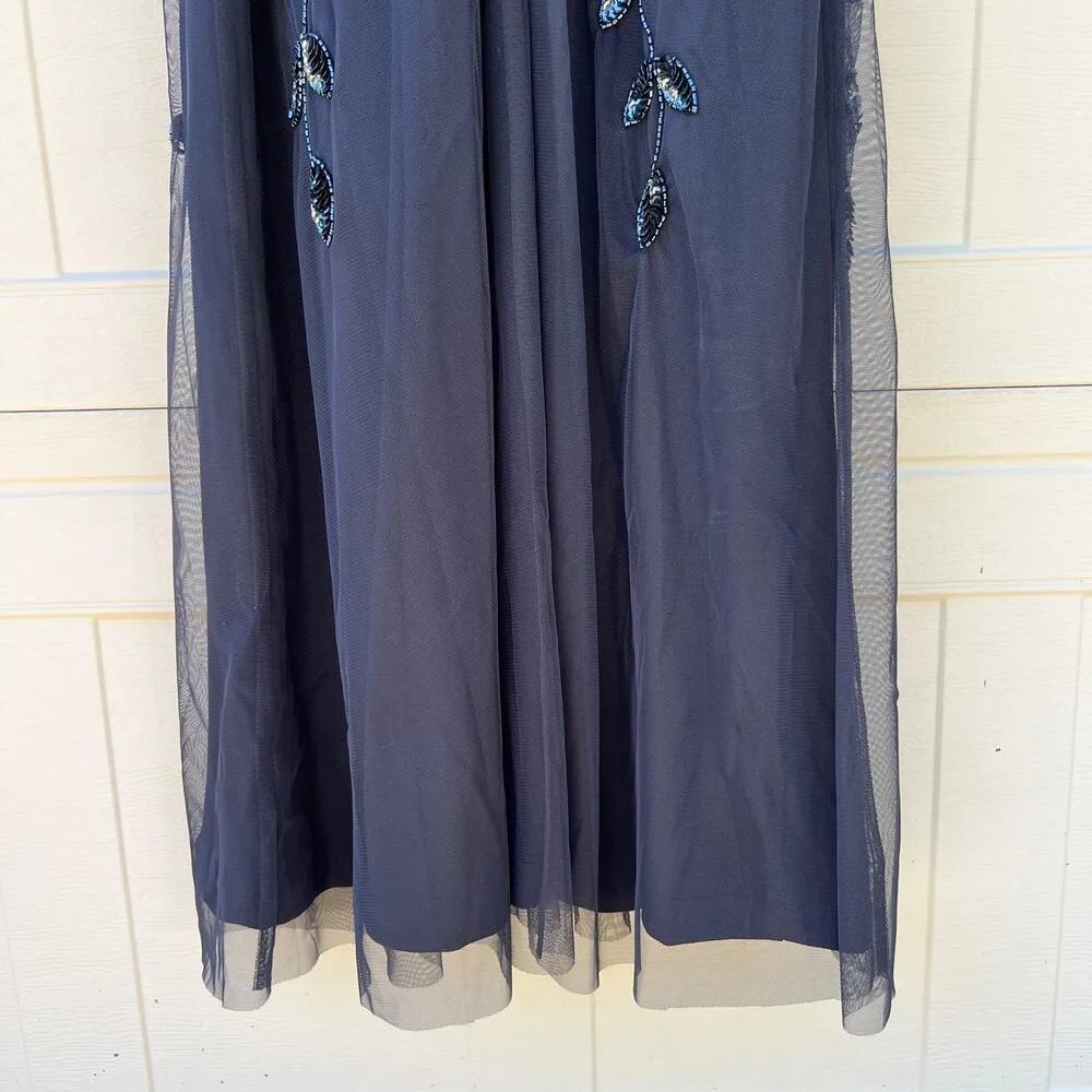 NWT Adrianna Papell Navy Twilight Floral Beaded Halter Floor Length Dress Sz 10 - Image 9