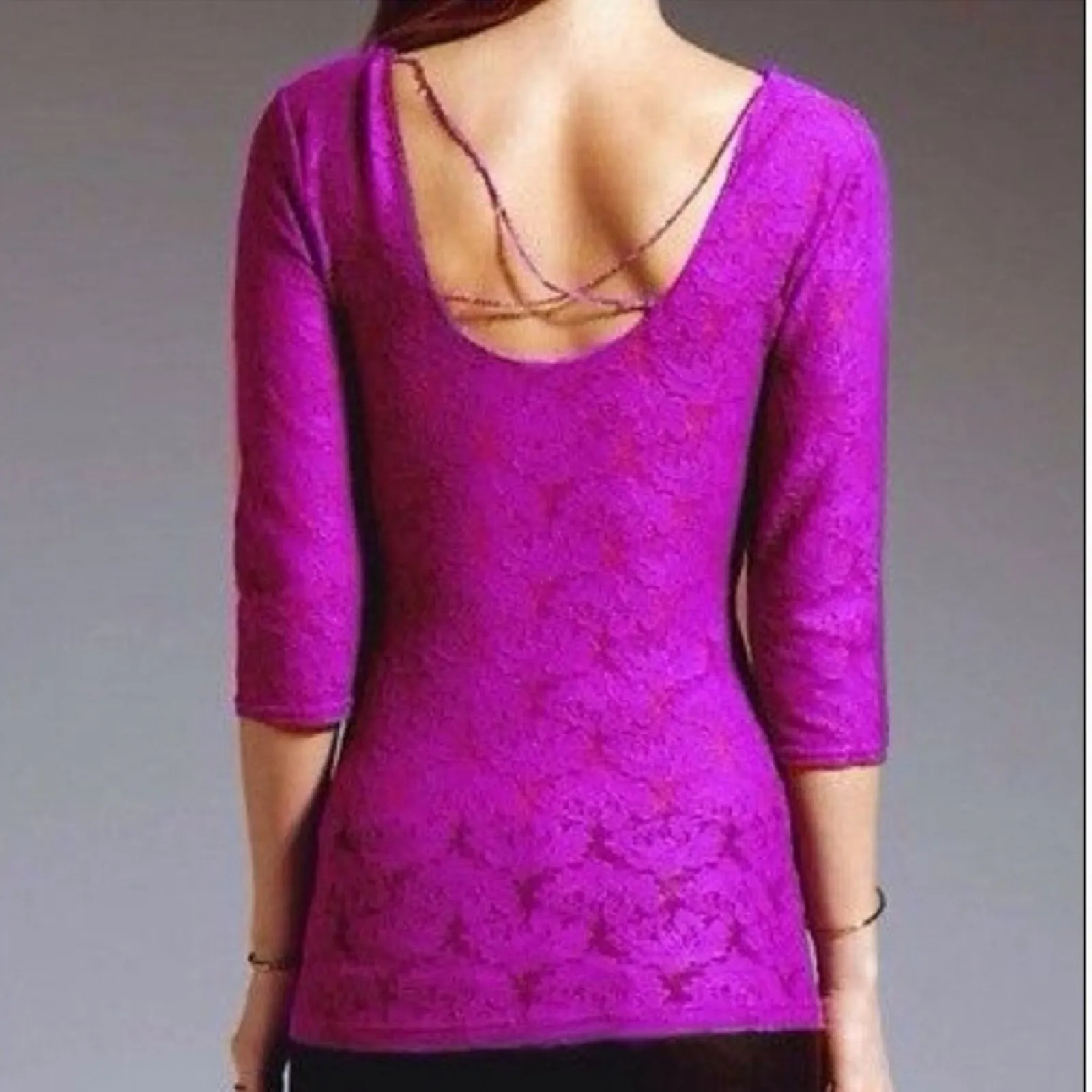 Free People Intimately Lace Cream 3/4 sleeve Square Neck Top W1455 Sz M - Image 8