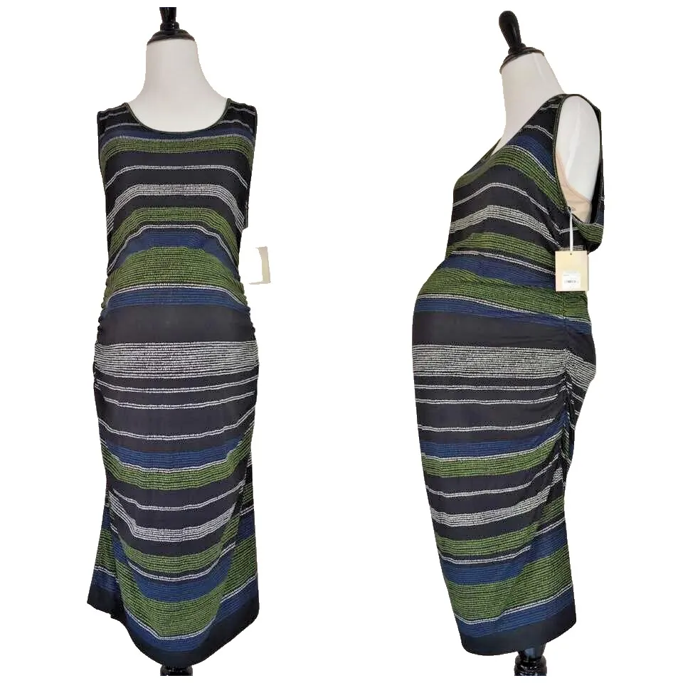 New Maternity Tank Dress Womens XL 16 18 Sleeveless Stretch Black Striped Dot Size undefined - Image 2
